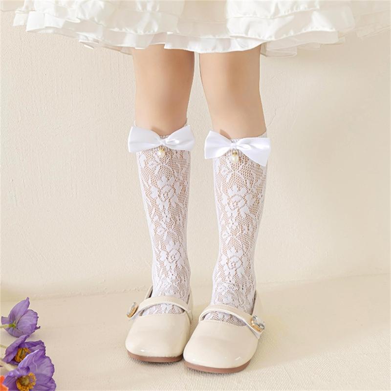 Fashionable Sweet Style Socks Lace Bowknot Decorations for Kids Lightweight Summer Calf Length Socks for Girls