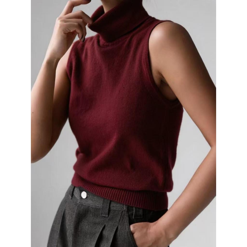 Fall New Women's Sleeveless Knit Tank Top, Simple High Neck Knit Vest Top for Women, European & American Style