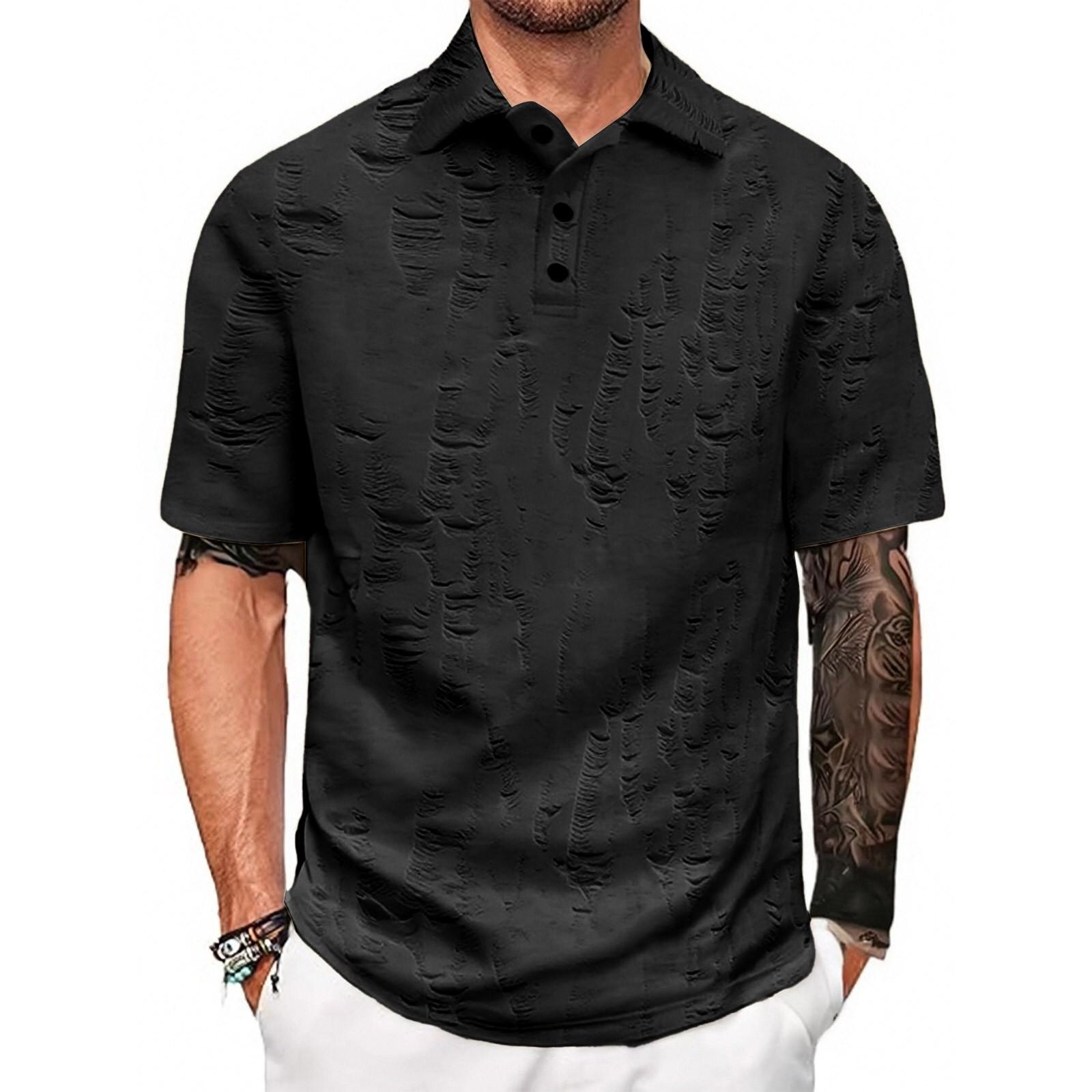 

Мужская рубашка свободного покроя с коротким рукавом, повседневная рубашка с рваными краями L чёрный