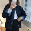 Korean Retro Denim Jacket for Women - Loose Fit, Large Size, Dark Wash, Spring & Autumn 2024