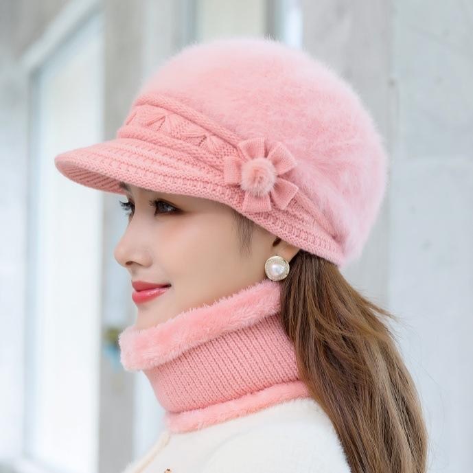 1Pc Winter The Elderly Hat Female Mother Thermal Hat Fleece Thickened Knitted Wool Hat Scarf