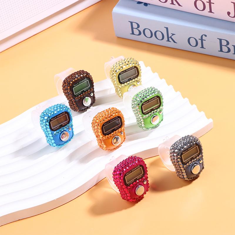 Portable 7 Colors Rhinestone Finger Counter Sparkling Design Counting Tool for Prayers Fitness and Learning Tasks