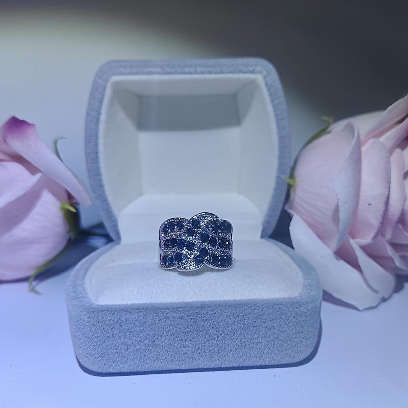 1pc Luxurious Cubic Zirconia Ring, Jewelry Wedding Engagement Deep Blue Ring Personality Ring 6