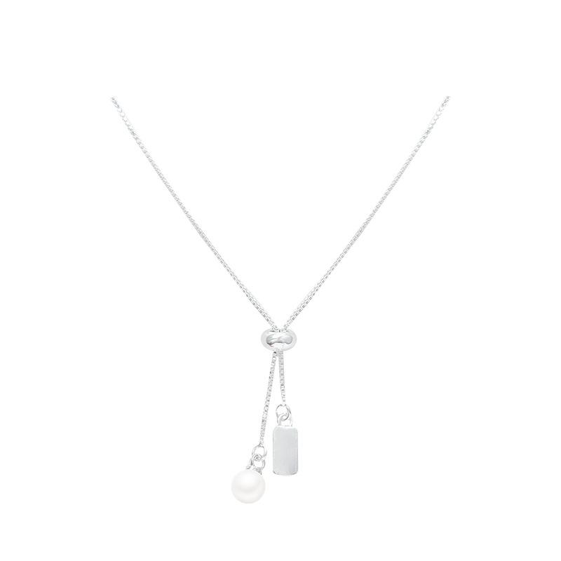 Pull-up pearl silver necklace female design sense unique cold wind collarbone chain temperament match