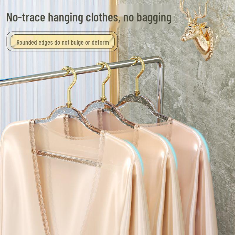 Acrylic No-Trace Women's Hanger - Transparent Crystal Gold Powder Design for Home Use.