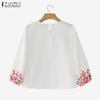ZANZEA Women Casual Round Neck 3/4 Sleeve Loose Print Blouse