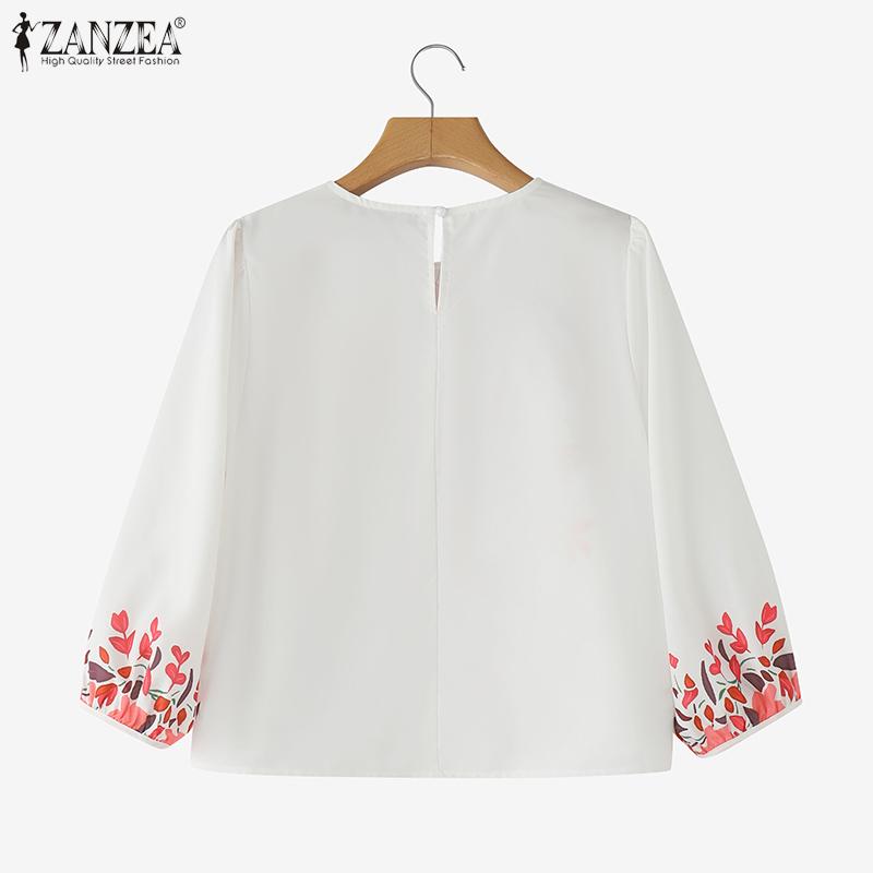ZANZEA Women Casual Round Neck 3/4 Sleeve Loose Print Blouse