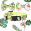 Cat Collar with Bow Tie Pink Flamingo Bell Pendant Charm Safety Detachable Cute Kitten Forest Tropic Leaf Plant Pattern Flamingo A