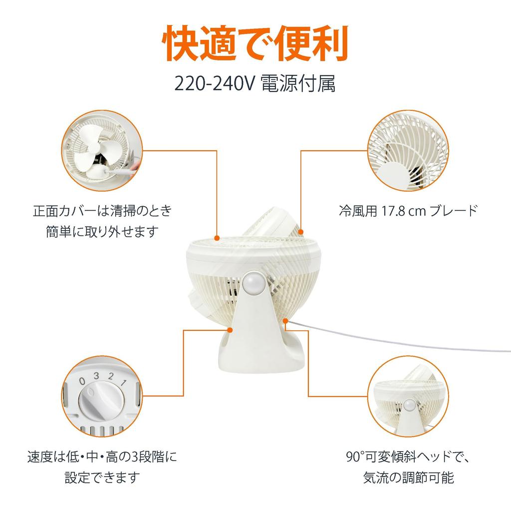 Amazon Basics Circulator Fan, 8-tatami Mat Size, Fixed Head, Manual Up/down Movement, White