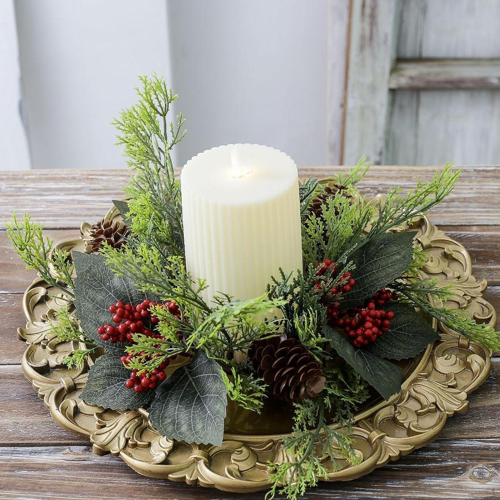

Кольцо для свечи Искусственный венок Гирлянда из зелени Снежная сосна Подставка для стола style B