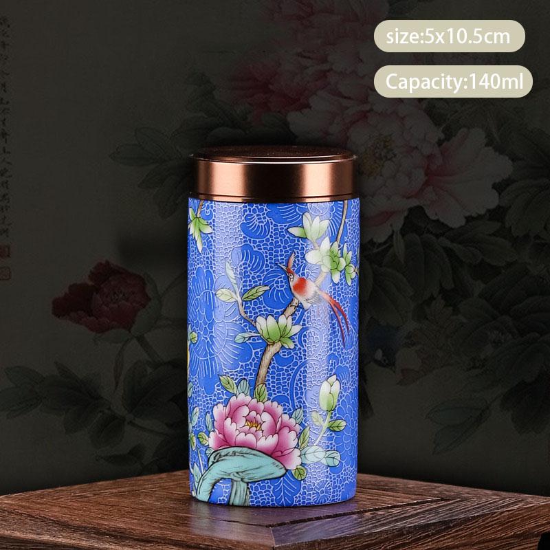 Chinese Enamel Color Flower and Bird Tea Caddy Ceramic Tea Jar Sealed Container Travel Tea Box Coffee Candy Storage Tank Teaware