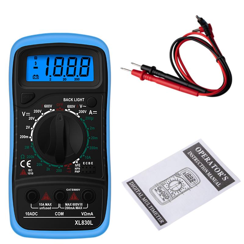 XL830L Handheld Digital Multimeter LCD Backlight Portable AC/DC Ammeter Voltmeter Ohm Voltage Tester Meter Multimetro