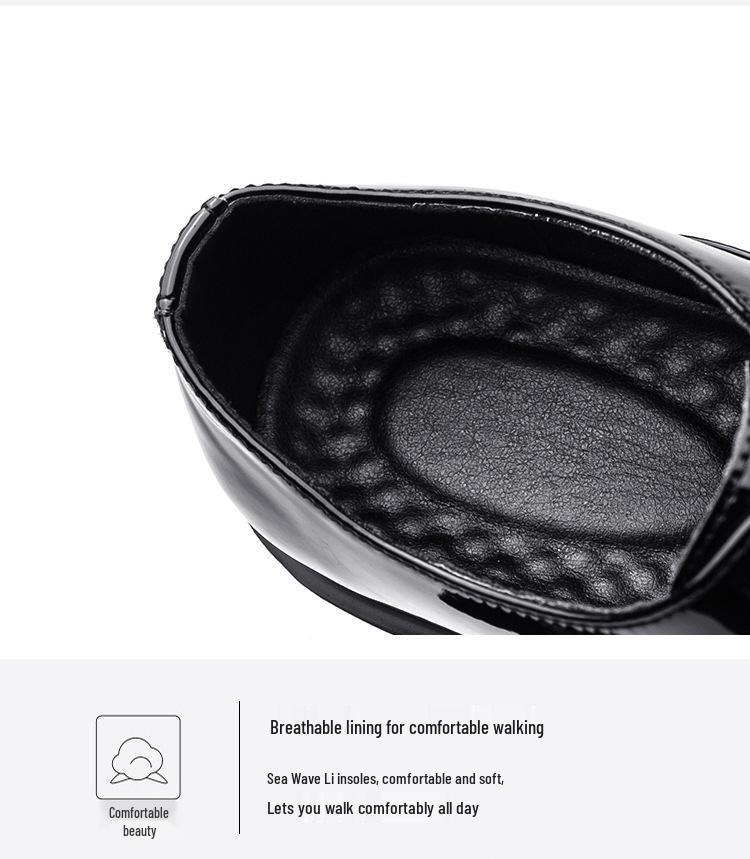 Men's Glossy Leather Height-Boosting Lace-Up Shoes for Spring/Autumn