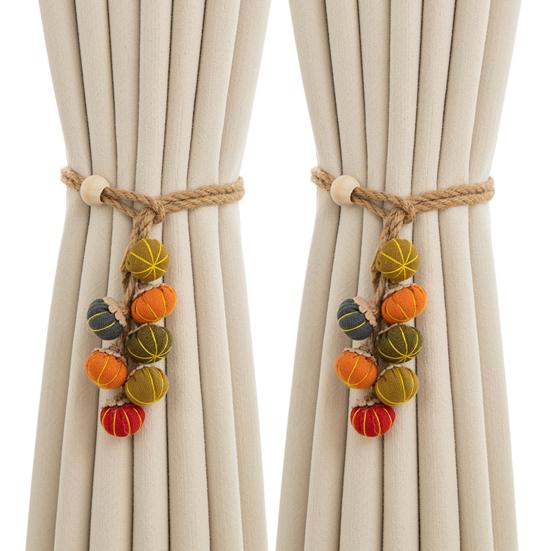 2Pcs Pumpkin Curtain Tiebacks Adjustable Rustic Curtain Ties Pumpkin String Curtain Holders for Home