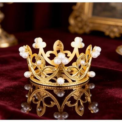 Creative Mini Crown Cake Topper With Metal Pearl Crystal Design For Wedding Engagement Party Decor Kids Birthday Cake Decoration
