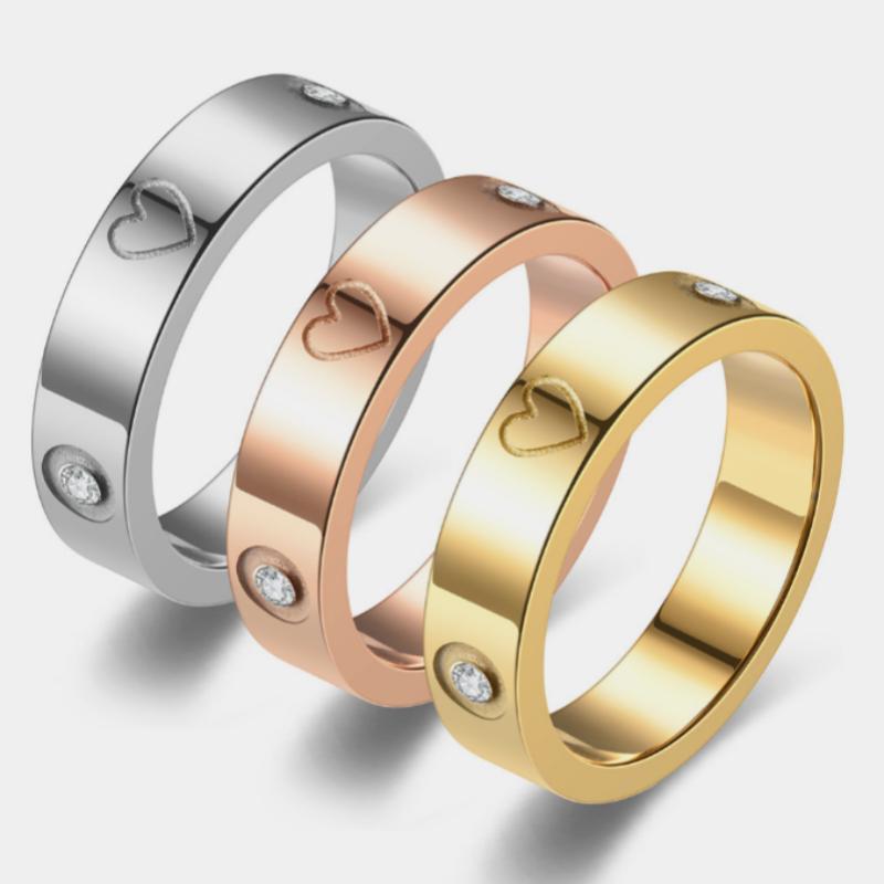 Hot Selling Stainless Steel  New Love Diamond Couple Rings For Women Men Valentine Day Gifts Size 5-11