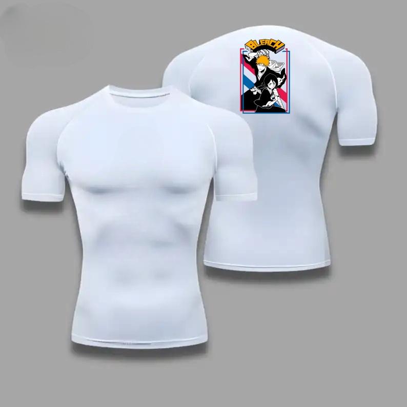 Bleach Comfortable Fitness T-shirt for Men Graphic Breathable Slim Fit Top Summer Gym Jogging Training Elastic Fitness Suit Tee