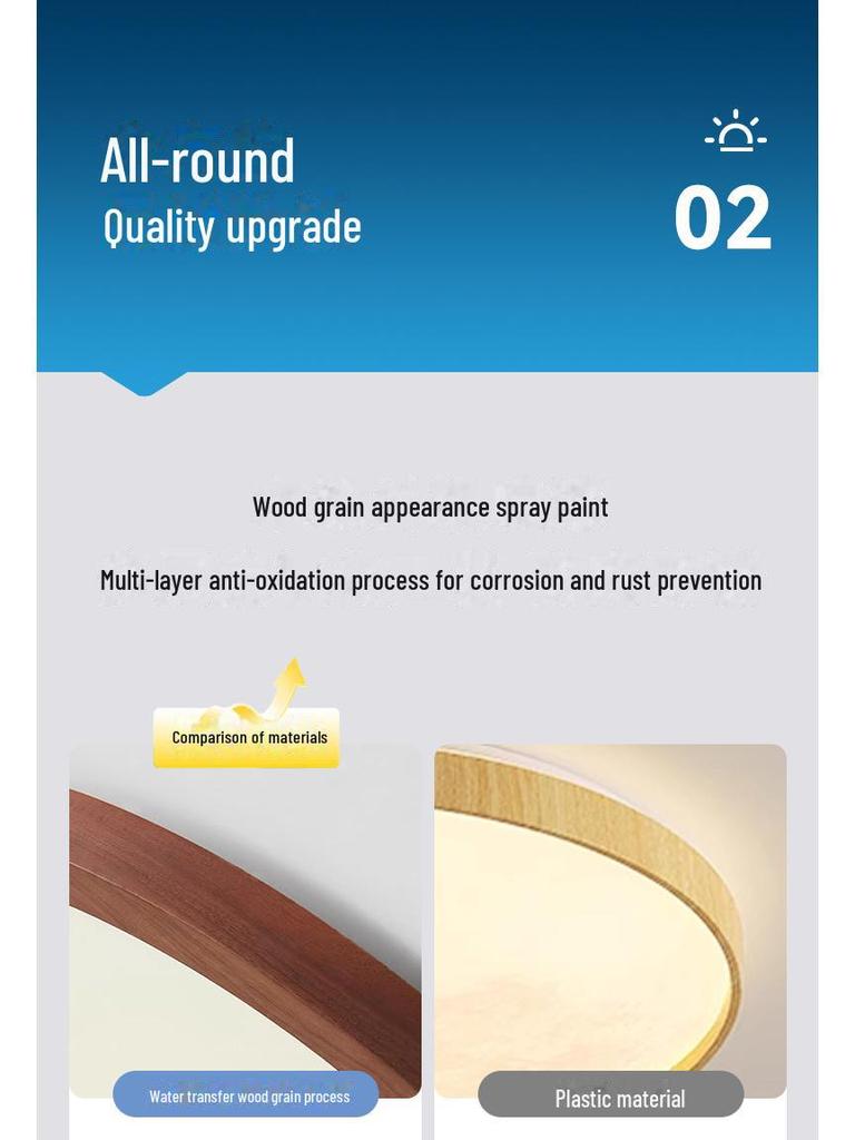 Full Spectrum Eye Protection Japanese-Style Wood Grain Ceiling Lamp for Living Room & Bedroom