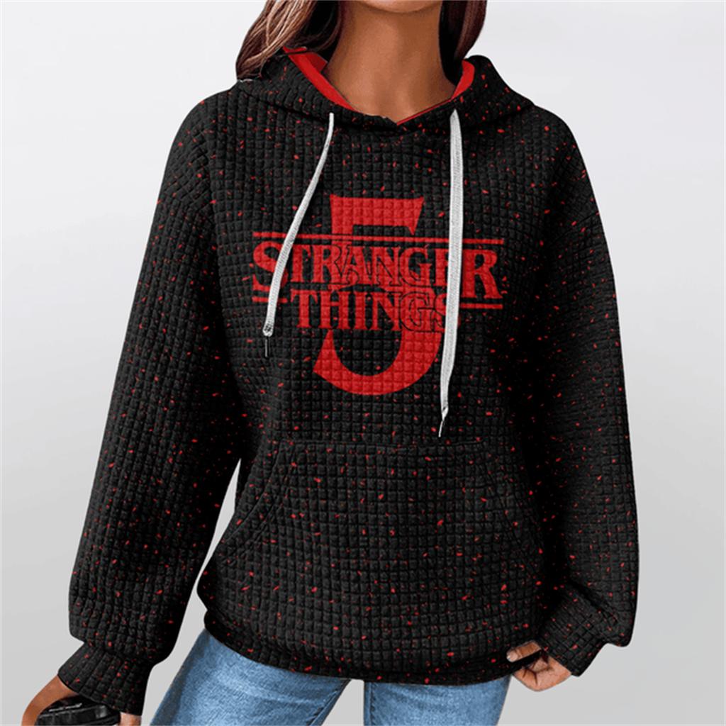 Damen Langarm Casual Print Kordelzug Hoodie Sweatshirts für Frauen Pullover mit Taschen