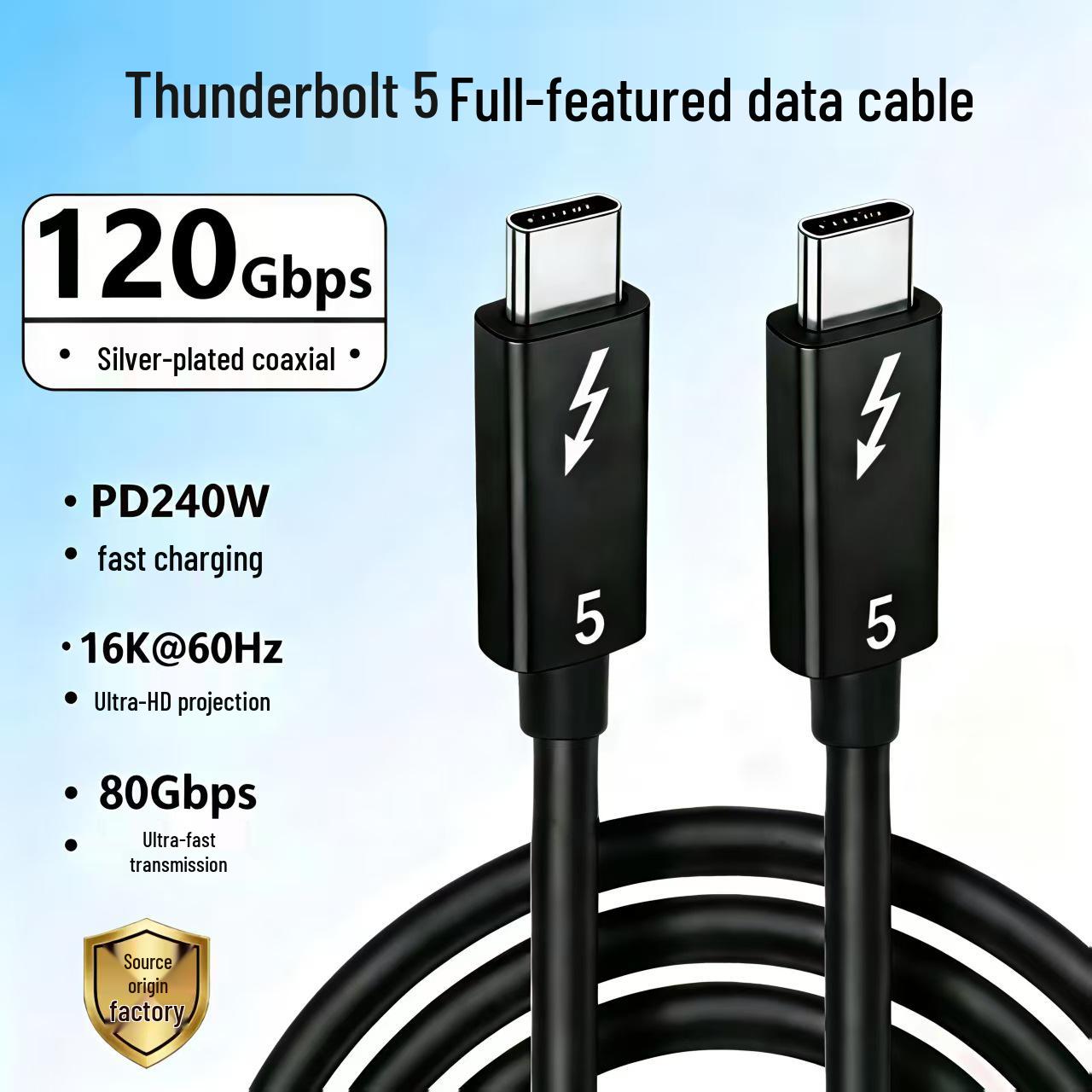 

Thunderbolt 5 Type-C Cable: 80Gbps High-Speed, 240W Fast Charge, Multi-Screen Support, Compatible with Thunderbolt 4/3 0.3m Cable