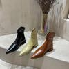 Botines Negros Adelgazantes de Punta Plana para Mujer Primavera Otoño Tacón Bajo Piel Sintética de PU Modernos y Cómodos