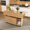 Rechthoekige opvouwbare mobiele eettafel 110x70x80 cm, met 5 opbergplanken en 5 wielen, ruimtebesparend voor keuken, kantoor, licht eiken look