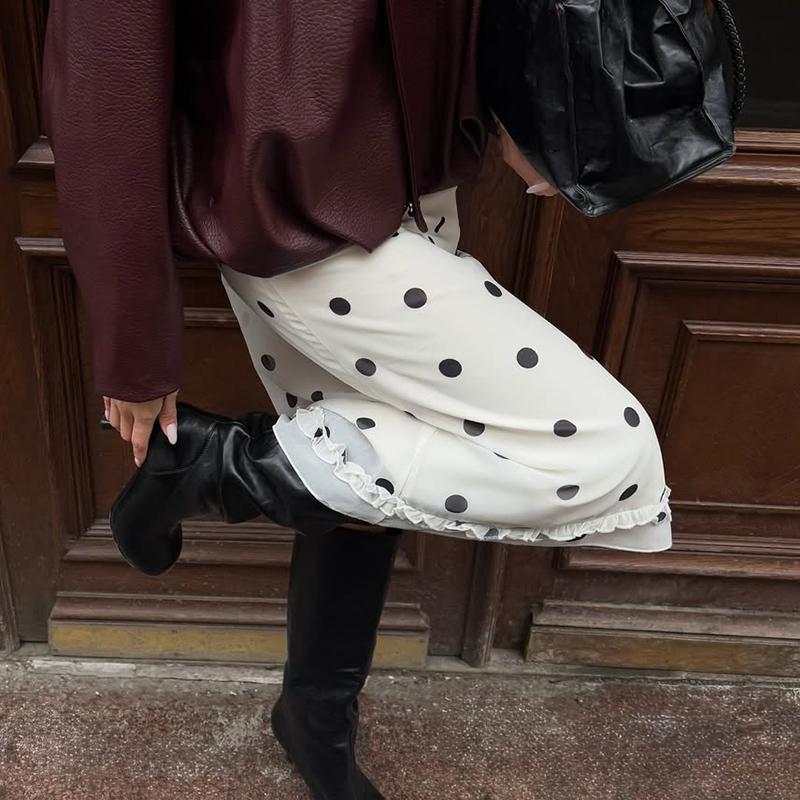 Y2K Polka Dot Loose Skirt Women 2026 Summer New High Waist Midi Skirts Fashion Slim A-line Hem Long Skirt Female Streetwear