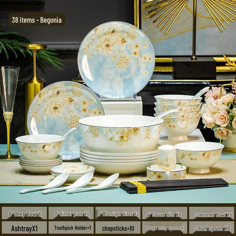 Handun European Bone China Dinnerware Set - Begonia Series