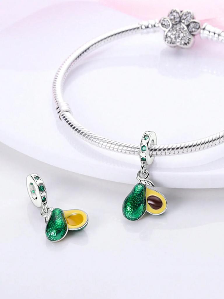 Copper Metal Plated Authentic Original Charm Bead Components Avocado Bead Components Compatible With Bracelet High Quality Fine Jewelry Women's High