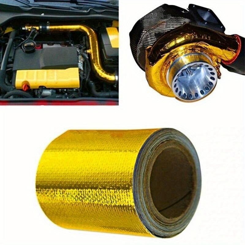 1 PC Gold Thermal Exhaust Tape Air Intake Heat Insulation Shield Wrap Reflective 2021 Aluminum Fiberglass Heat Shield Wrap Tape