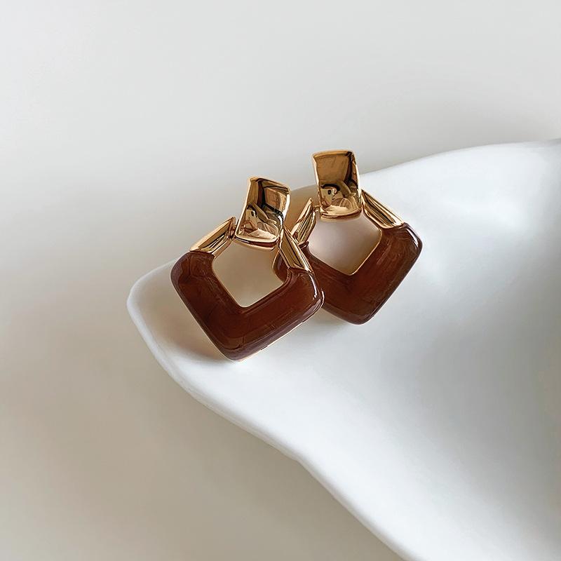 Resin rhombus pendant stud earrings simple daily versatile earrings light luxury earrings women