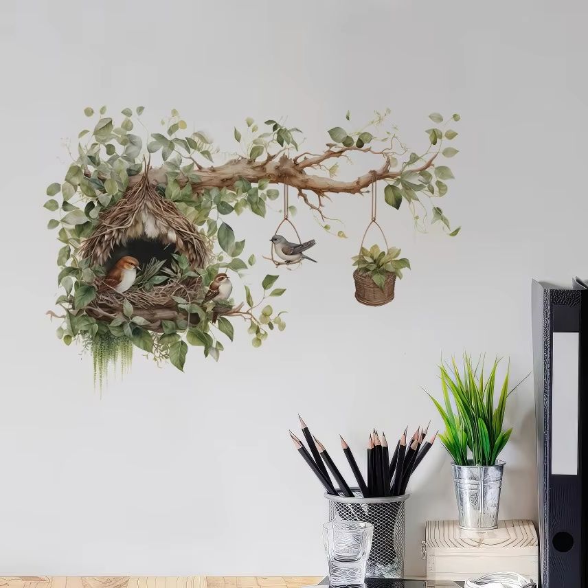 Barevné květiny klec Létající ptáci Nálepka na zeď Kreativní dekorace domova Samolepky do obývacího pokoje Tapeta Ložnice Dekor do dětského pokoje