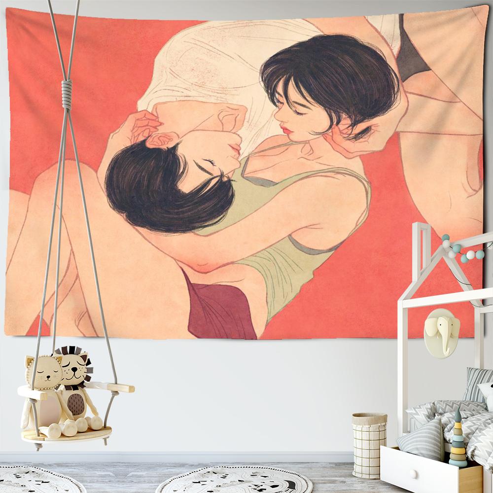 Personalized Girl's Tapestry Wall Hanging Kawaii Hippie Cartoon Art Bedroom Dormitory Curtain Home Decor