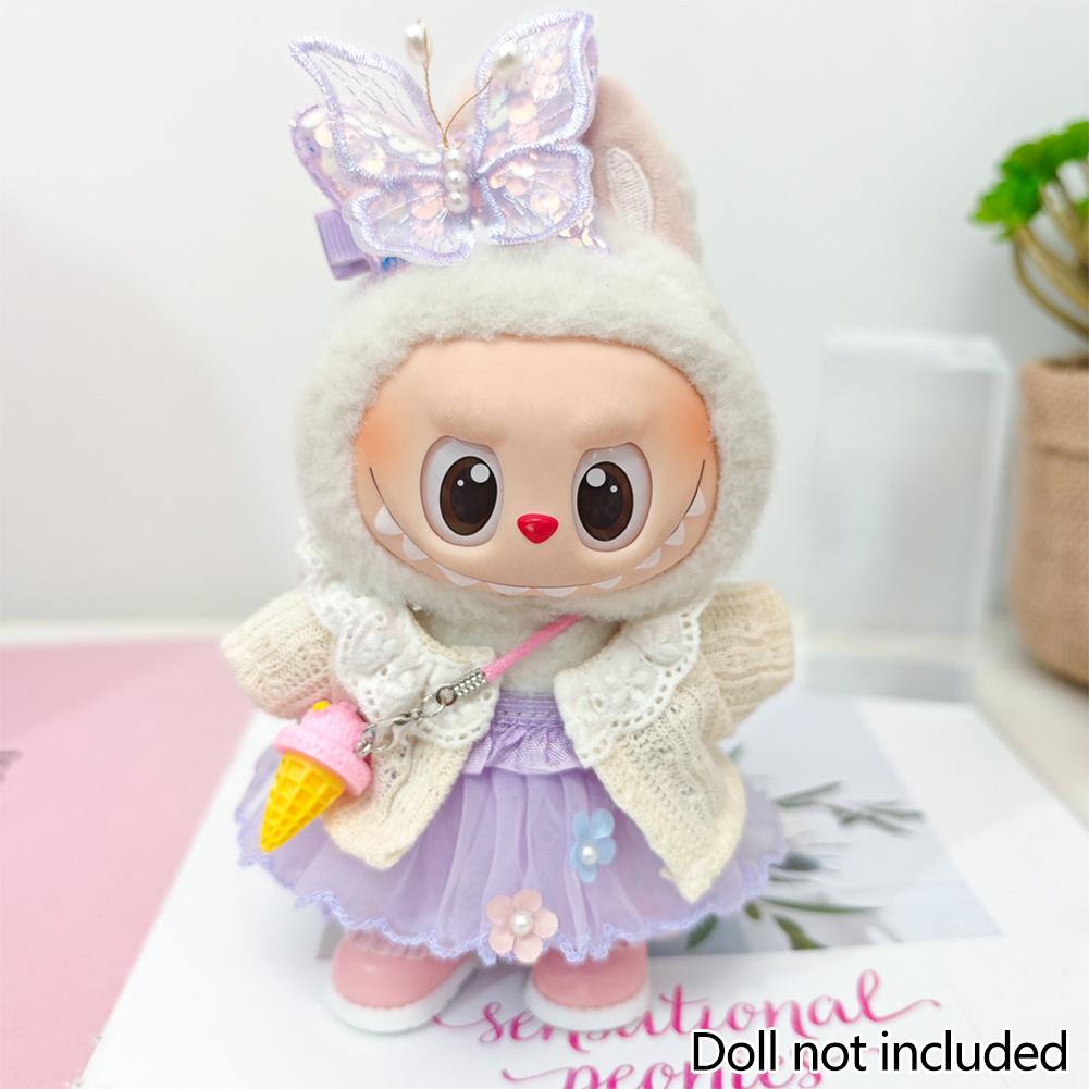 For 17cm/38cm Labubu Doll Clothes Fashion Puprple Dress Doll Clothes Color Match Dress Hat Accessories Cute Decoration Little Clothes