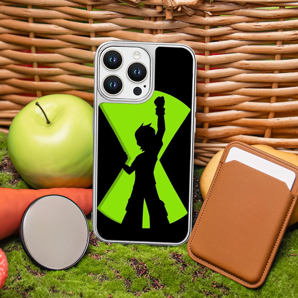 Ben 10 Classic Cartoon Pattern Phone Case for iPhone 16 15 14 13 12 11 Pro Max Sheepskin Silver-edged Protective Case