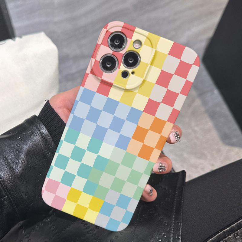 Colorful Checkered Design Phone Case Suitable for iPhone 17 16 15 14 13 12 11 Pro/Max/Plus Anti Drop and Shockproof Back Cover