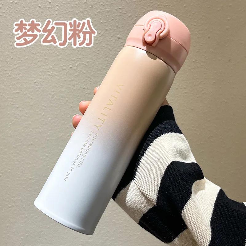 Stainless Steel Thermal Bottle 500ml Gradient Color  with Flip Lid Portable Outdoor Water Bottle for Halloween Christmas Gifts