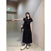 Kumikumi Design Sense Pleat Polo Collar Short Sleeve One Piece Dress Women Clothing Summer Retro Waist Hugging A- Line Skirt Long Dress