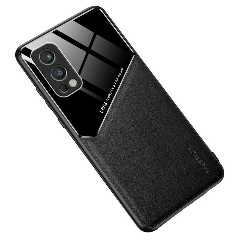 For OnePlus Nord 2 5G Case Leather+TPU+PC Smartphone Cover with Car Mount Metal Sheet