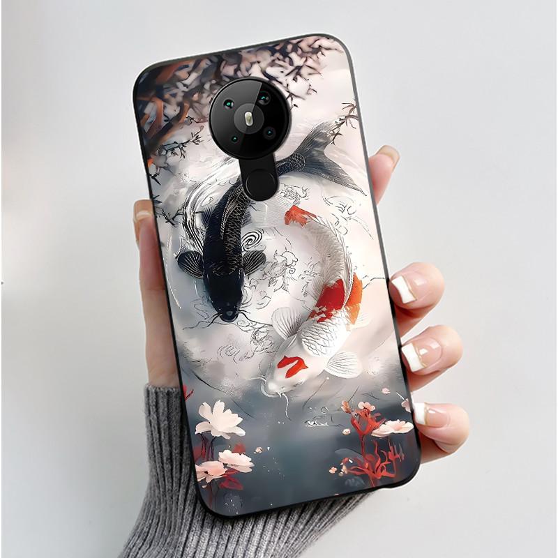 For Nokia 5.3 INS Aesthetic Black For Nokia 5.4/Nokia 3.4 Shockproof Jelly Cover Coconut Tree Pattern Anti-Scratch Soft Shell
