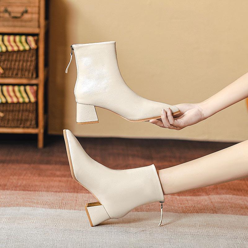 Coarse Heel Short Boots French Temperament High Heel Thin 2025 New Boots Brown Pointed Small Bare Boots Spring and Autumn Single Boots