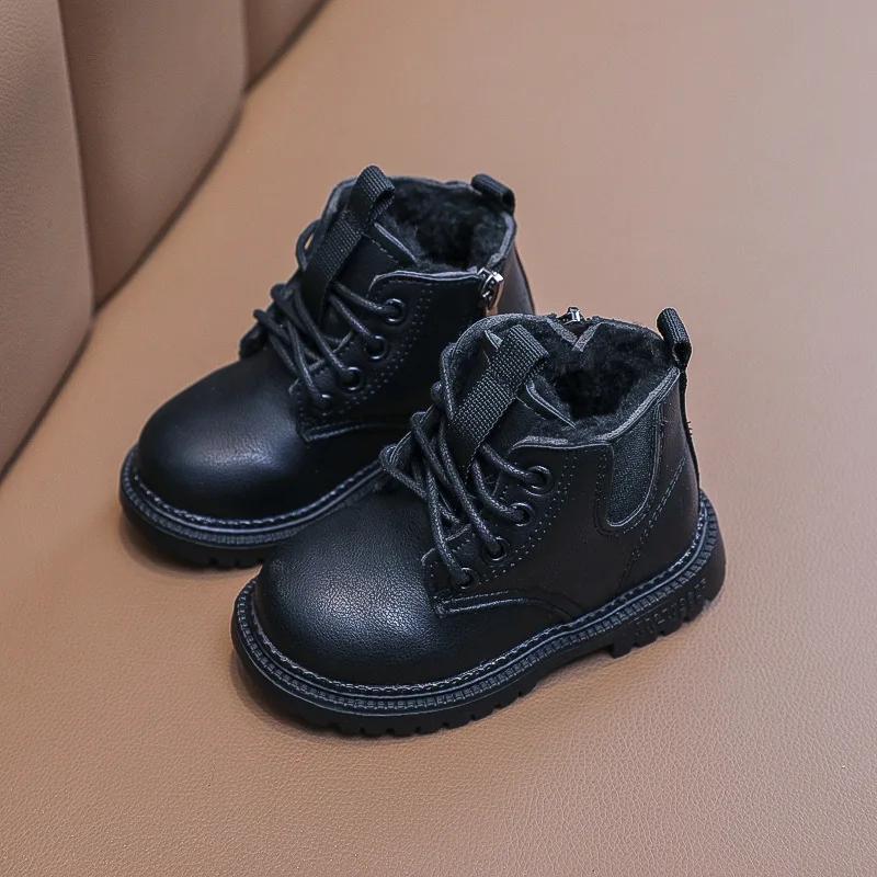 Autumn Winter Children's Martin Boots Warm Plush Boys Toddler Girls Boots Leather Children Casual Shoes Boys Girls Boots for Kids