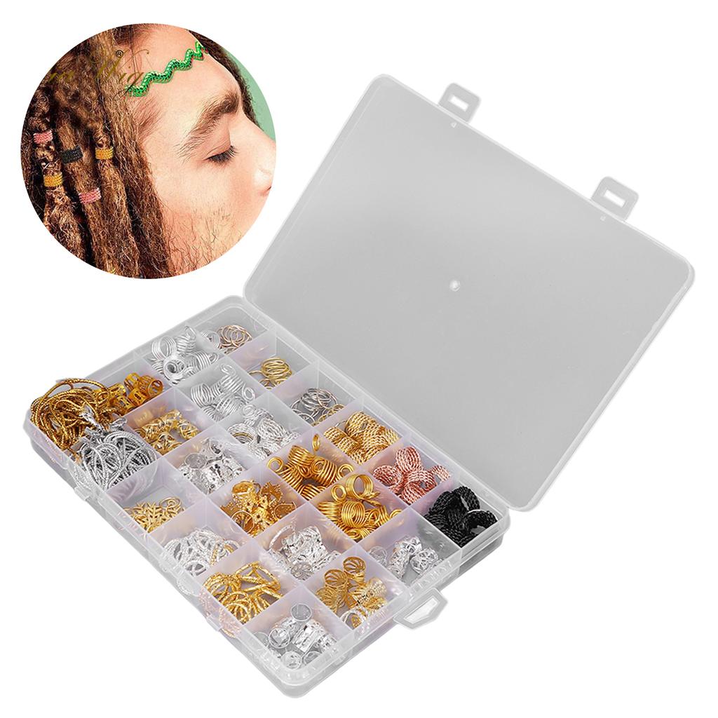259pcs Dreadlock Bead Ring Kit DIY Exquisite Fashionable Hair Braid Ring Clips Decoration Accessories