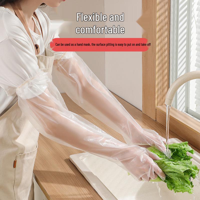 Extended Waterproof and Oil-Resistant Dishwashing Gloves, CPE Long Arm Protection, for Kitchen and Home Use.