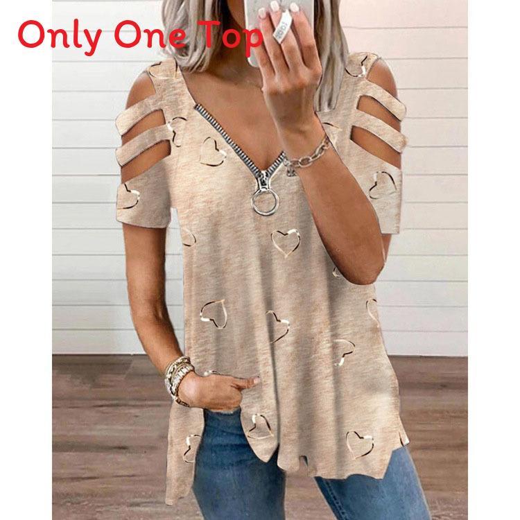 Short Sleeve T Shirt With Zipper Print Cotton Blend For Casual Streetwear