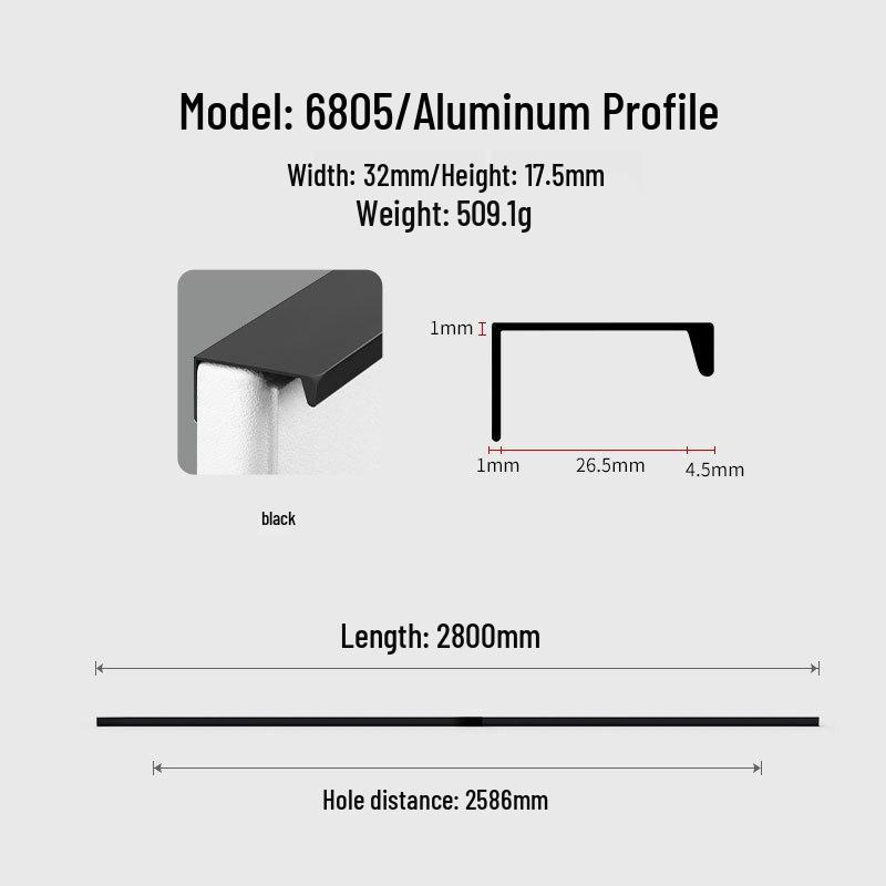 Modern Minimalist Black Invisible Handle for Cabinet Doors and Drawers