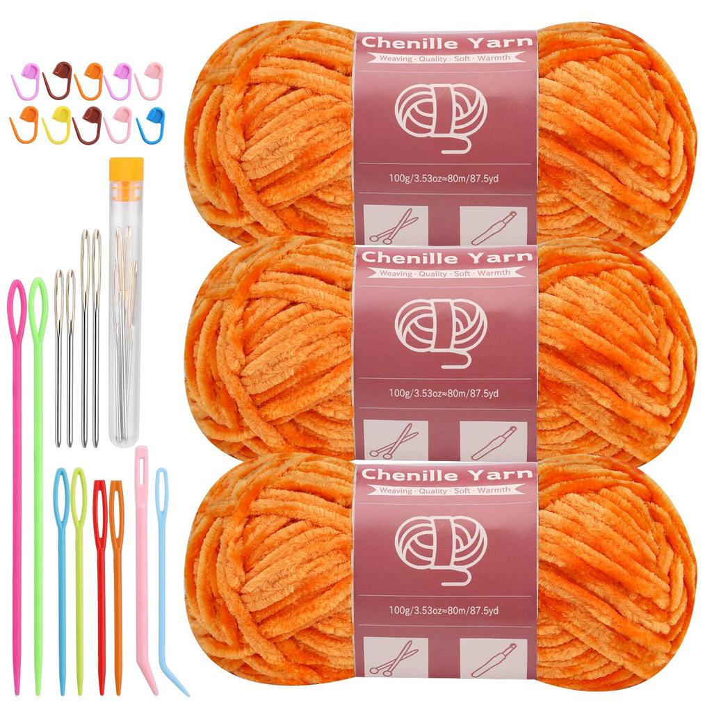 Fenrry 3 * 100g Chenille Yarn for Crocheting Knitting with Big Eye Needles Handcrafts Weaving for Making Blankets Clothes
