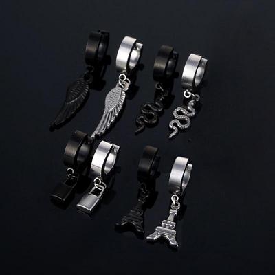 Punk Black Silver Color Snake Feather Earrings Couple Hoop Earring Pendientes Jewelry
