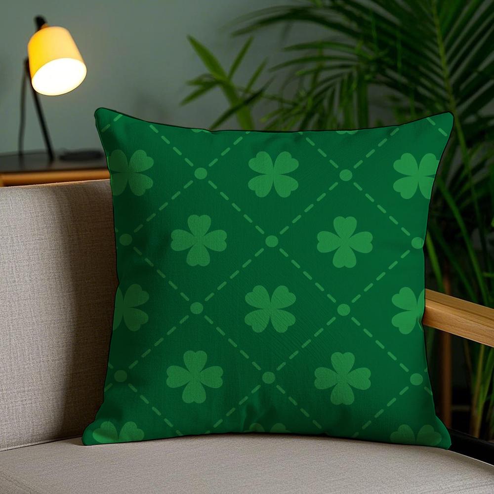St Patricks Day Gift Cushion Cover Soft Plush Fabric DoubleSided Printed Sofa Cushion Cover for All Seasons Home Decor Gift