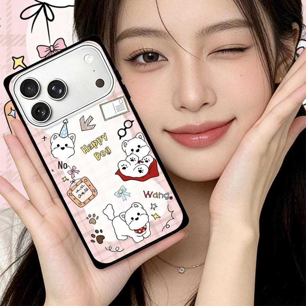 Crystal Square Cartoon Puppy iPhone 15 Pro Max Case - Anti-Drop Cover